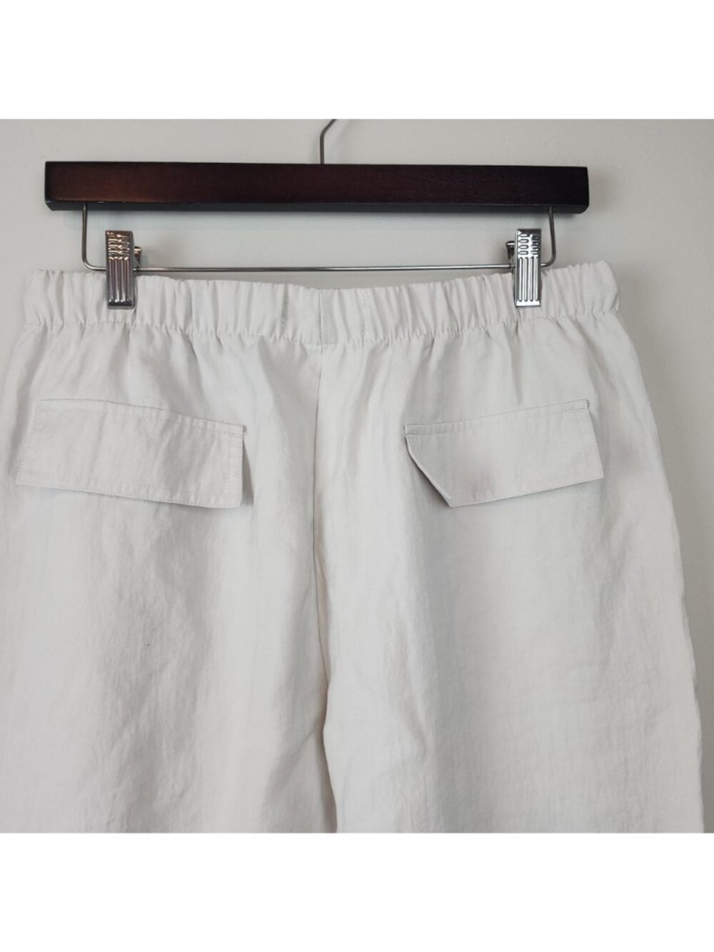 Zara Women Off White Elastic Waist Pants Size M Relaxed Fit Front & Back Pockets - Picture 3 of 10